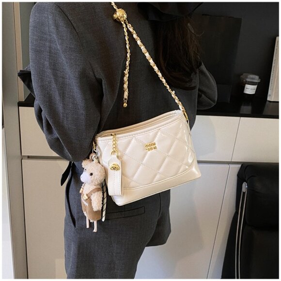 Quilted Chain Strap Mini Crossbody Bag w/Charm /Multiple colors available - Picture 7 of 14